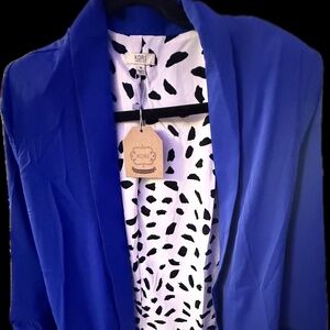 Kori America Blue with Black and white patterned blazer
